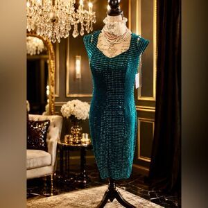 *ENFOCUS STUDIO* Sz 6 Teal Green Elegant Sequin Dress